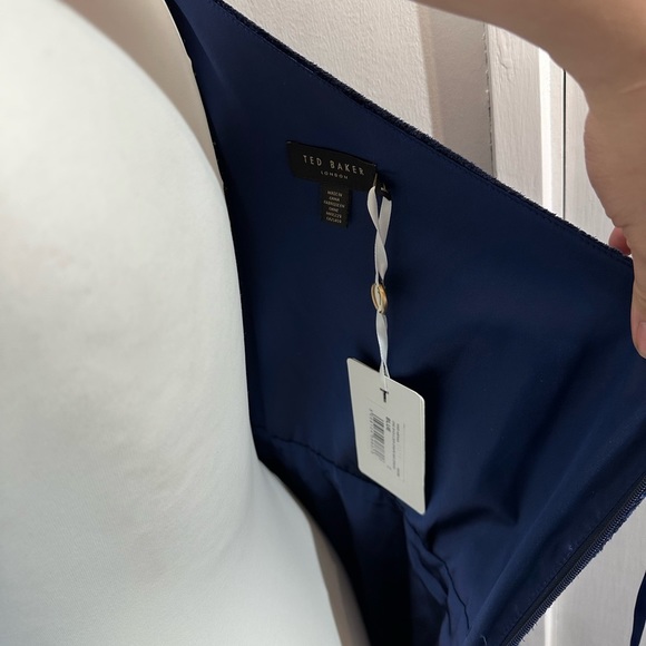 TED Baker Size 3 Navy One Shoulder Drape Midi Dress - Picture 11 of 17